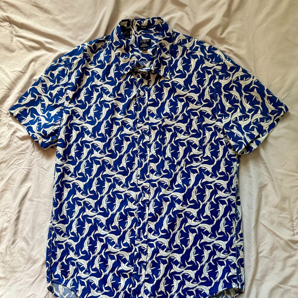 J. Crew Slim Fit Sleeve Flex Wash Short Sleeve Button Down Shirt, Size Medium